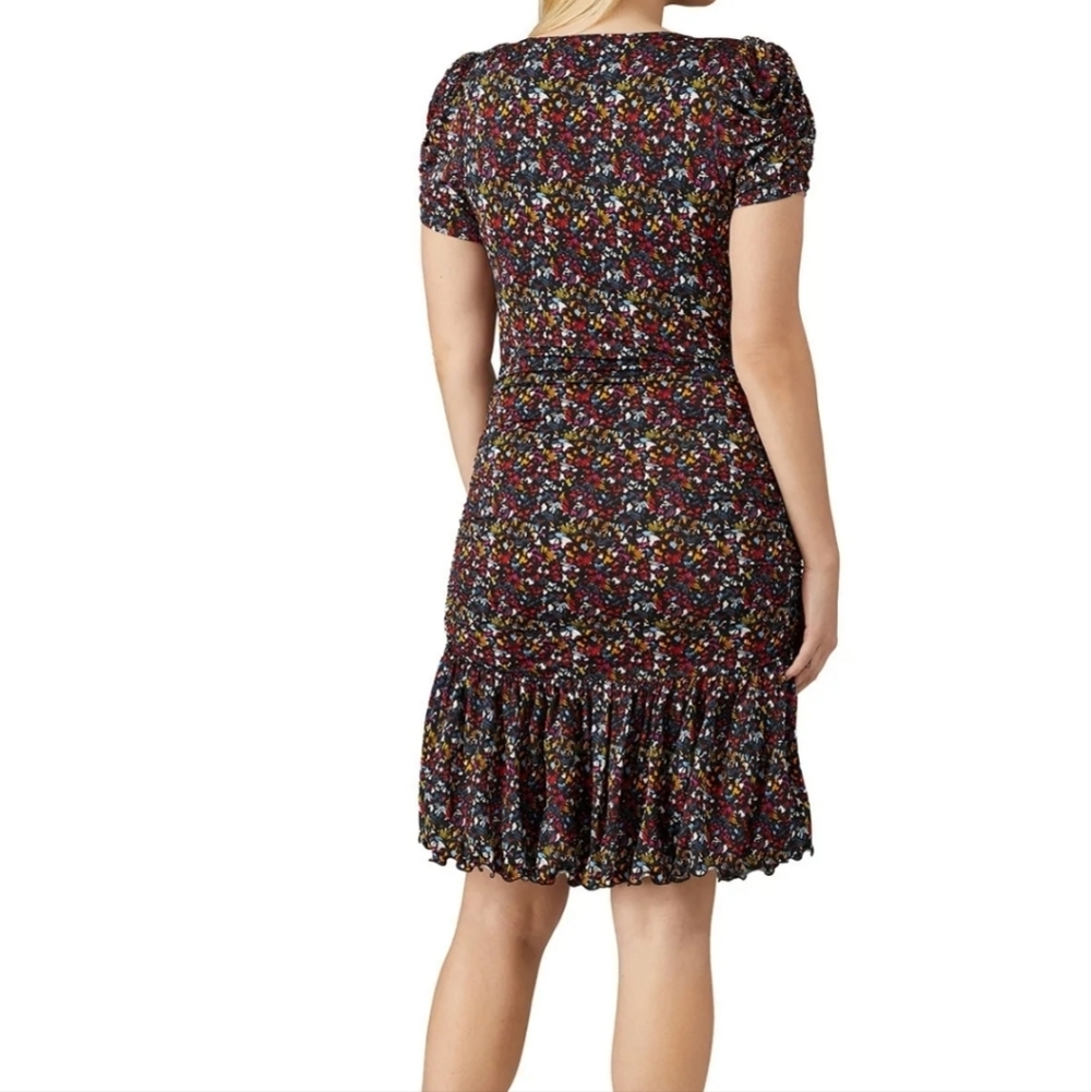 Tanya Taylor Effie Confetti Dress 14 Short Sleeve Ruffled‎ Stretch Office Spring